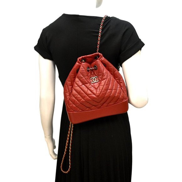 CHANEL  Gabrielle Chevron Aged Calfskin Leather Backpack Bag Red main image 5